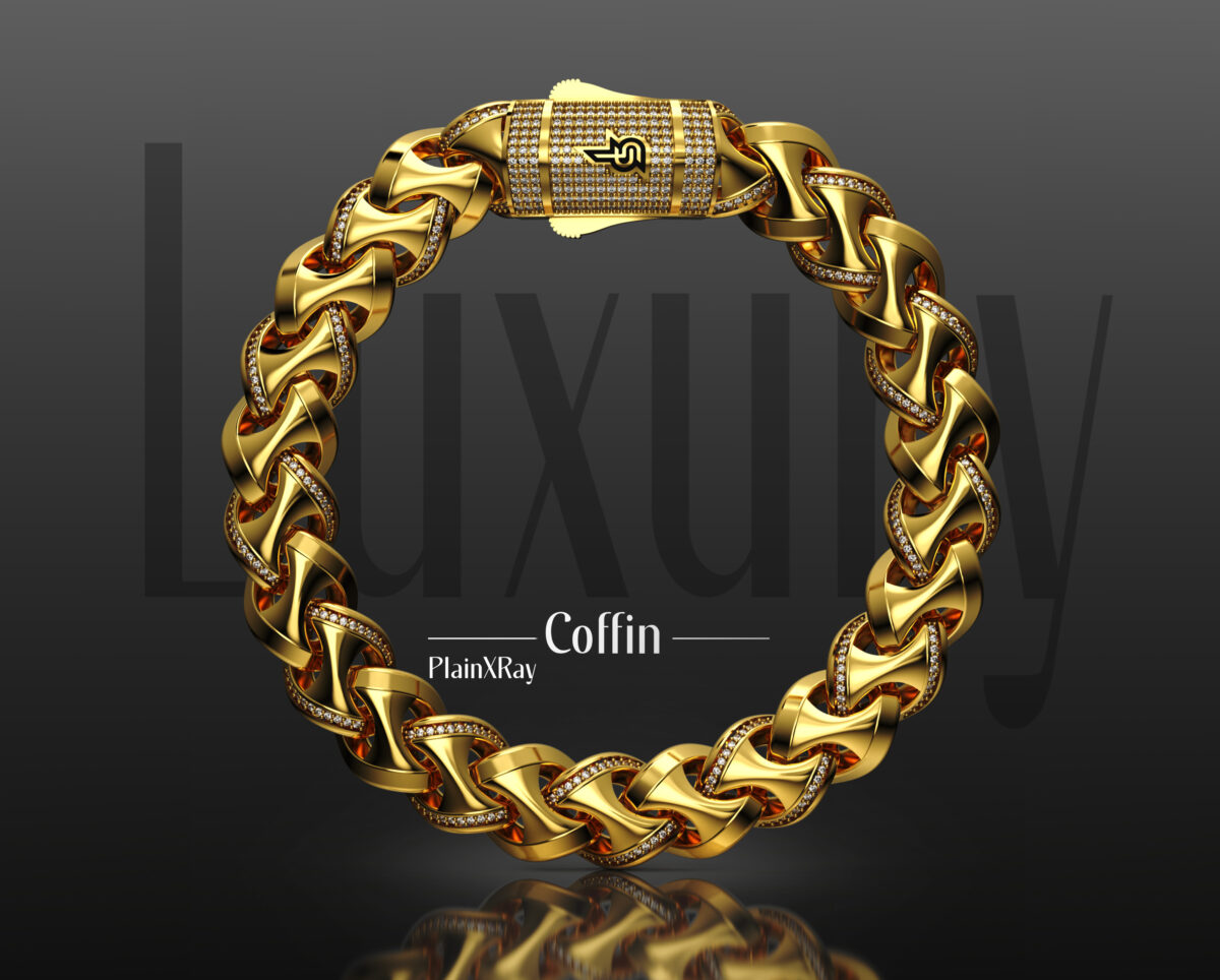 SilverPoint – 925 Silver Coffin Bracelet – PlaınXRay (18K Gold Plated )
