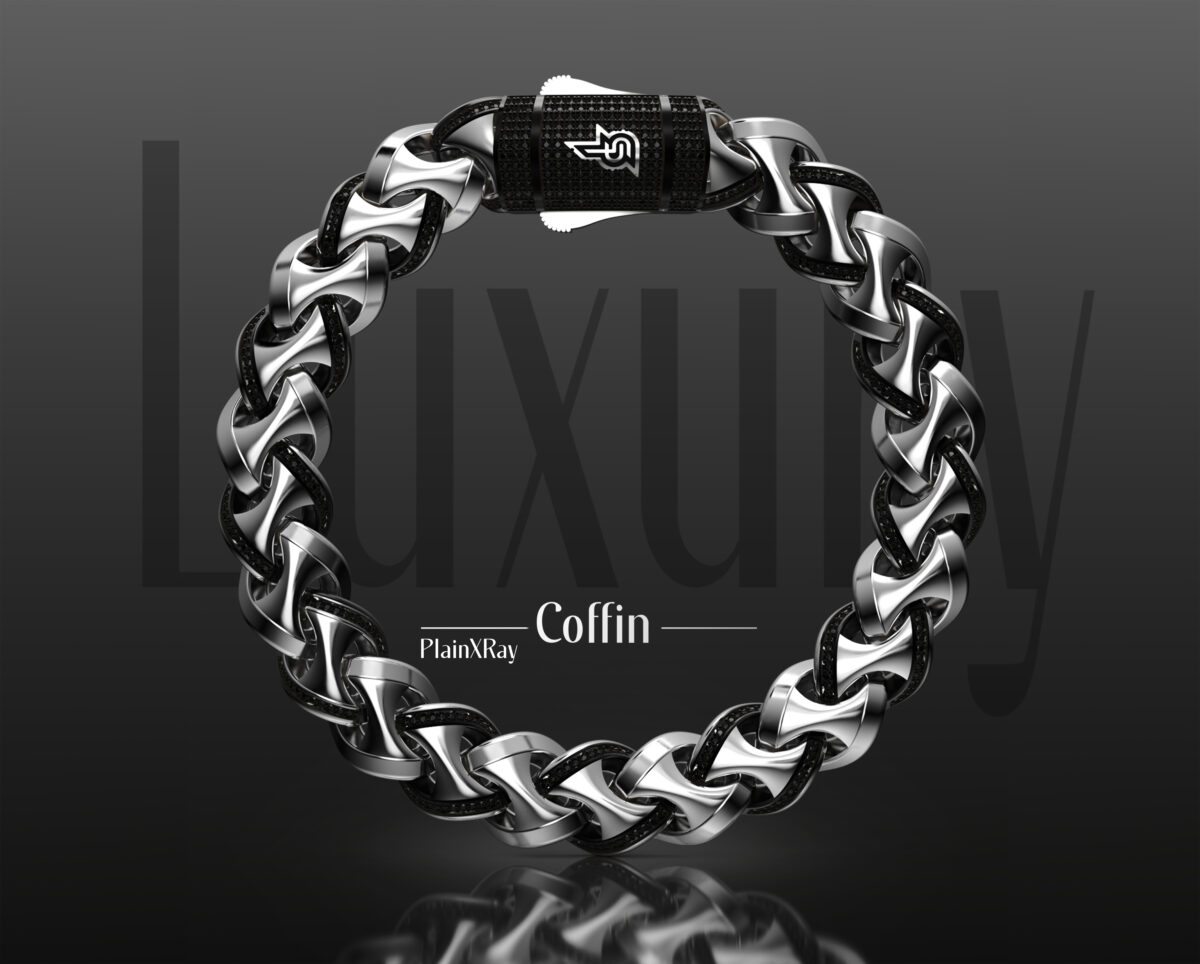 SilverPoint – 925 Silver Coffin Bracelet – PlaınXRay (Black Rhodium)
