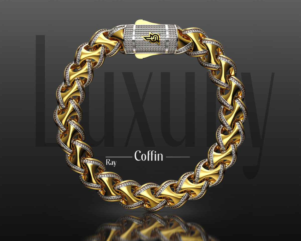 SilverPoint – 925 Silver Coffin Bracelet – Ray (18K Gold Plated White Rhodium )