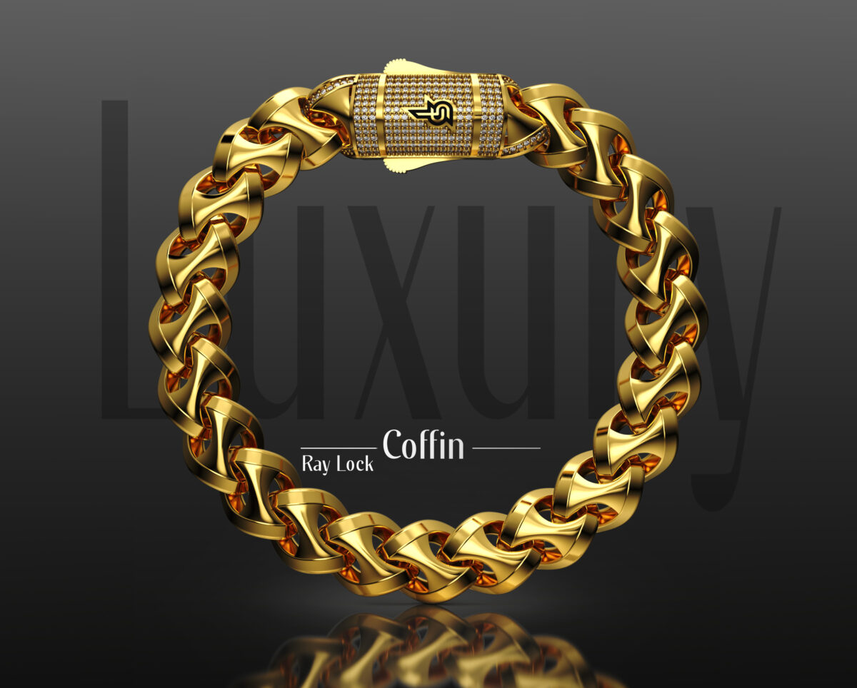 SilverPoint – 925 Silver Coffin Bracelet – RayLock (18K Gold Plated)