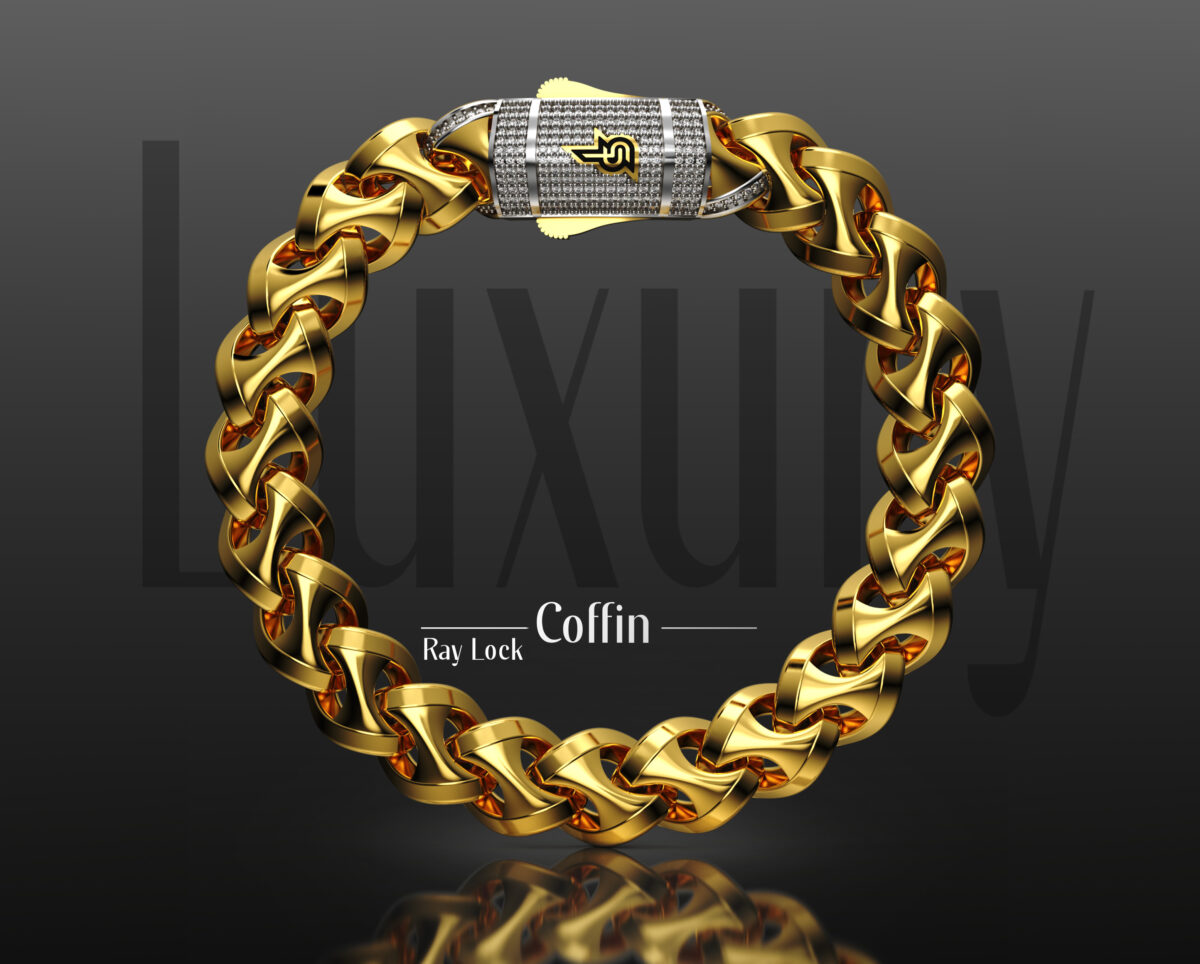 SilverPoint – 925 Silver Coffin Bracelet – RayLock (18K Gold Plated White Rhodium )