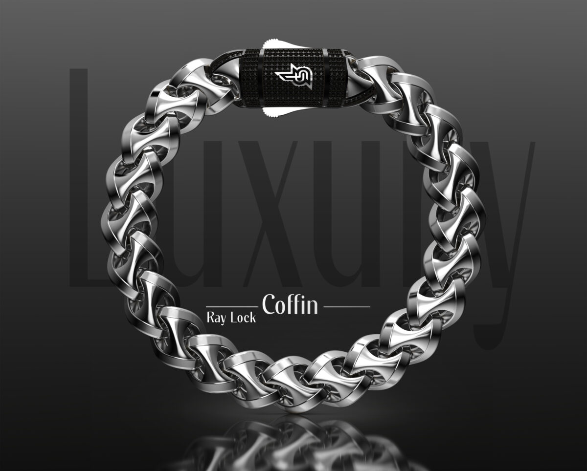 SilverPoint – 925 Silver Coffin Bracelet – RayLock (Black Rhodium)