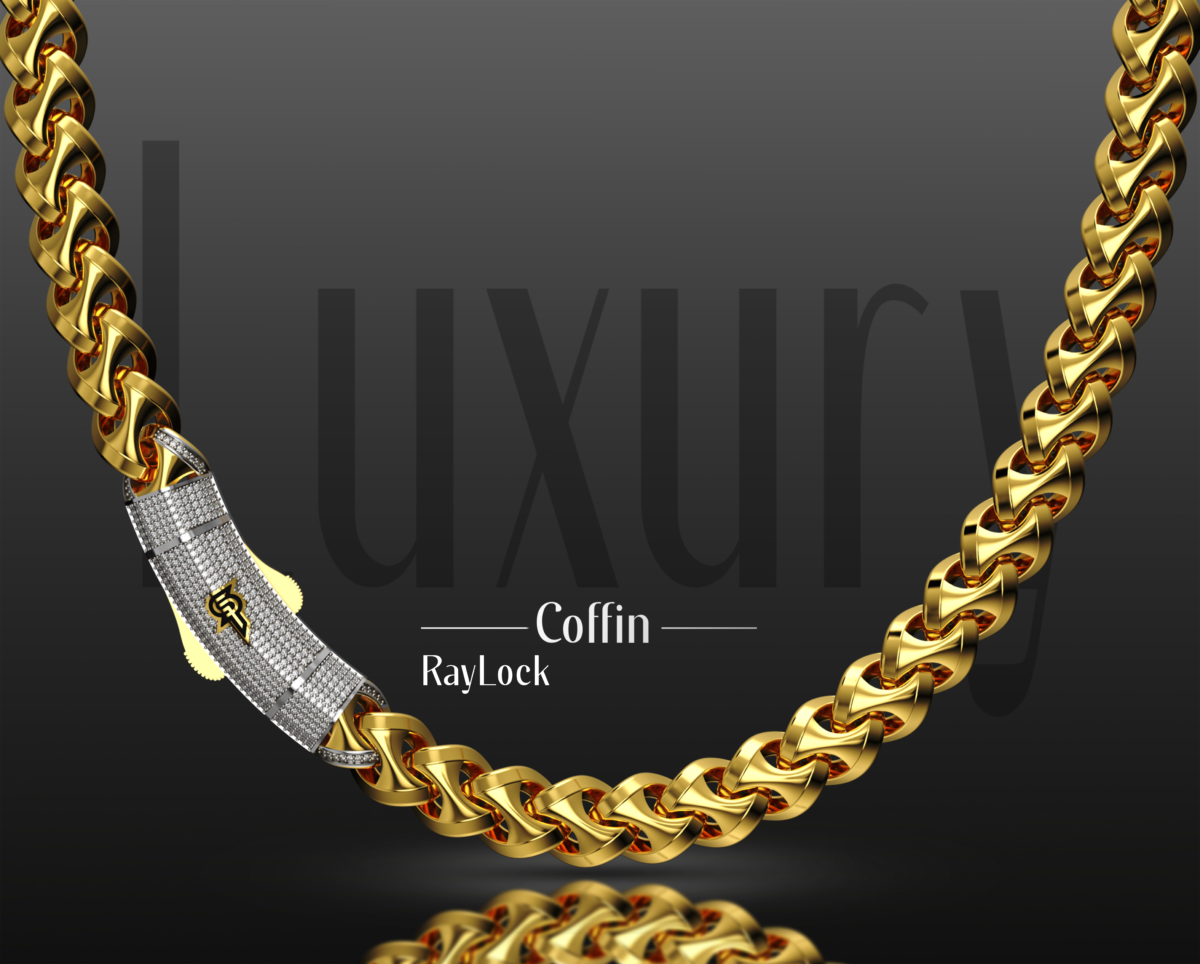 SilverPoint – 925 Silver Coffin Chain – RayLock (18K Gold Plated White Rhodium )