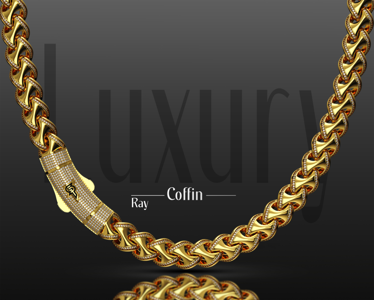 SilverPoint – 925 Silver Coffin Chain – Ray (18K Gold Plated)